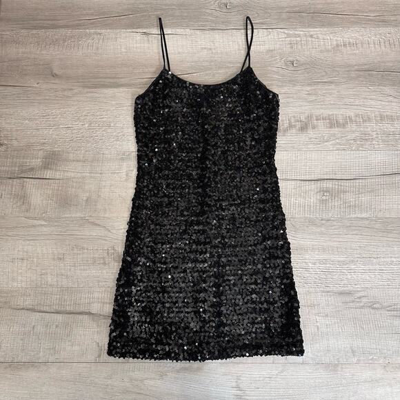 Roberta VTG 90's Black Sequin Dress Sparkly Stretch Cocktail Party Dress 14 Mini - Picture 7 of 9